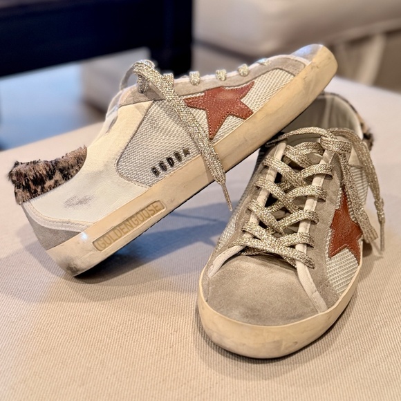 GOLDEN GOOSE | Super-Star with Leopard Print Calf Hair Heel + Burnt Orange Star - Picture 2 of 14
